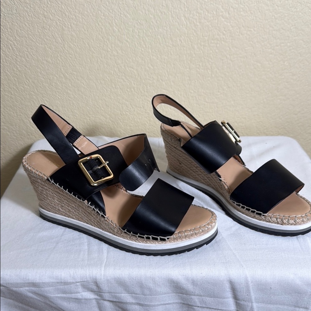 Tommy Hilfiger Elegant Black Wedge Sandals
